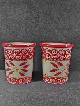 Shb-ls-787987 Temptations Pair Of By Tara Old World Cups/tumblers Stoneware Red