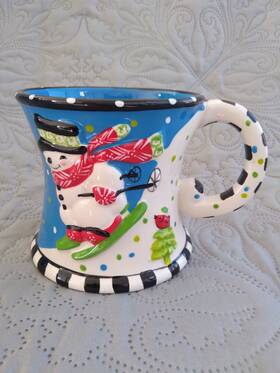 Shb-lx-791264 Temptations By Tara Ovenware 3d Mug Snowman Joy Xmas Christmas 16 Oz Skiing