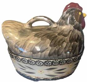 Sq-7021 Temptations Ovenware Black Chicken Nest Casserole Dish Small Chip On Lid Euc