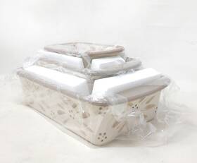 T49118 Temptations S/3 Casserole Bakers Nesting Rectangle Old World Taupe