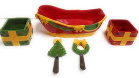 T49454 Temptations Temp-tations 24 Oz Sleigh Baker Casserole Dish Bowl With Ramekins Red
