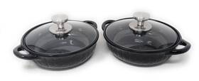T50037 Temptations Temp-tations Baking Dish 1 Qt Glass Lid Set Of 2 Carved Willow Black