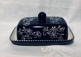 Qf-tt001531 Temptations Tt001531 Butter Dish Dark Midnight Blue Floral Lace Design #qf-tt001531