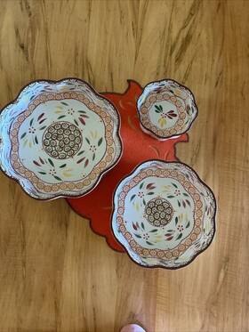 Xng-862321 Temptations -xng-862321 Temp-tations Old World Fallfetti Set/3 Nested Scalloped Ceramic Baking Pans