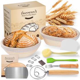 Tezou 768346984759 Banneton Bread Proofing Basket Sourdough Starter Kit