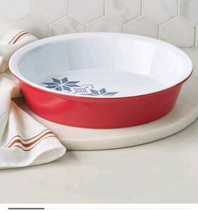 The Cellar 194145420073 Holiday 9 Inch Pie Dish Red Stoneware Christmas