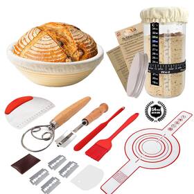 The Kitchen Emporium 199284523050 Sourdough Starter Kit Banneton Feat. 9 Round Bread Bak Inch