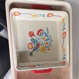 9311dmt The Pioneer Woman Stoneware Baking Dish Set Red Cream Floral Rect Square 2pc