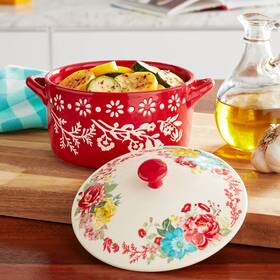 Pw53968818146bt The Pioneer Woman Fancy Flourish Round Ceramic Casserole Dish With Lid Gift