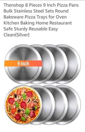 Sta-thenshop-1753 Thenshop 8 Pieces 9 Inch Pizza Pans Bulk Stainless Steel Sets Round Bakeware Tra