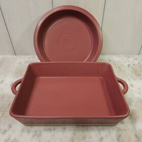 Threshold 191908869773 14x9 Rectangular And 10.5 Round Stoneware Casserole Dish Two-tone Brick