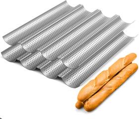 Tiawudi 445006150152 2 Pack Nonstick Perforated Baguette Pan 15 Inch X 13 For French Bread Baking 4 Wave