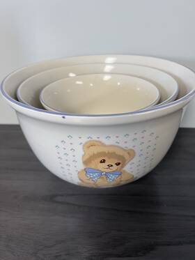 Vtg90s Tienshan Theodore Bear Country Stoneware Nesting Mixing Bowls Complete Set Rare 90 S Vtg