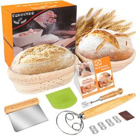 Tns04a0602mbl4 Tneltueb Proofing Basket Set 10inch Round 9.6inch Oval Bread Natural Rat