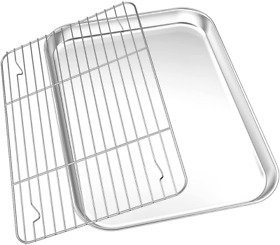 Toaster Oven Tray Pan Set Rack Stainless Steel Baking Sheet 12.5inch