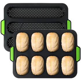 To-siliconebaguettepan-b-2pc Topzea Set Of 2 Silicone Baguette Pan Nonstick French Bread Bake Mold 8 Gutter Per