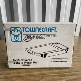 808408 Townecraft Chef S Ware 9x13 Covered Bake And Roast Pan Stainless Nib 808408 Townecraft Chef S Ware 9x13 Covered Bake And Roast Pan Stainless Nib