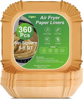 Tripho 445031947949 360 Pcs 8 Inch Square Unbleached Heavy Duty Air Fryer Paper Liners Disposable Non-s