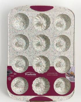 05122050 Trudeau Structure Silicone 12 Muffin/ Doughnut Pan Blue Confetti Bake Cupcake