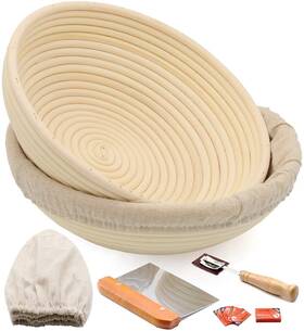Ttmagic 725786256808 10 Inch Round Banneton Bread Proofing Basket 2 Set Sourdough Bowl Kit