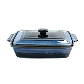 D77-l1 Unicasa Casserole Baking Dish With Lid Ceramic Blue Lasagna Pan 3.2 Quart Large Covered