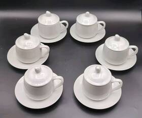 6481 Unmarked Vtg 6 White Porcelain Pots De Creme Custard Cups Lids And Saucers Japan No