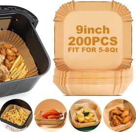 Vailnd 313056484428 Air Fryer Paper Liners Disposable 200pcs 9 Inch Parchment Sheets Square