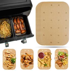 V100-brown-re8.5 Vailnd Air Fryer Liners Disposable 100pcs Rectangular Parchment Paper Sheets
