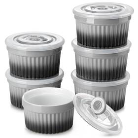 Vancasso Vc-ramekins-08-lid-gy 8 Oz Ramekins With Lid Porcelain Creme Brulee Souffle Dishes Grey