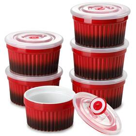 Vc-ramekins-08-lid-rd Vancasso 8 Oz Ramekins With Lid Porcelain Creme Brulee Souffle Dishes Red Pudding Cu