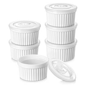 Vc-ramekins-10-lid Vancasso 10 Oz Ramekins With Lid Porcelain Creme Brulee Souffle Dishes Whit