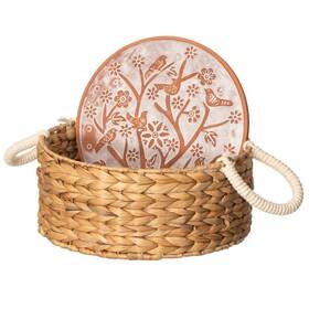 Vintiquewise 705353453632 Handwoven Wicker Bread Basket With Terracotta Stone Warmer And Rope Handles For