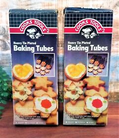 32241 Vtg Cooks Tools Bread Baking Tubes Heart Star Heavy Tin Metal Molds Set 2