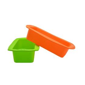 Wah Tah Trading 098338900352 Orange And Green Silicone Rectangular Cake/loaf Pan Set 2 Lbs Wah Tah Trading 098338900352 Orange And Green Silicone Rectangular Cake/loaf Pan Set 2 Lbs