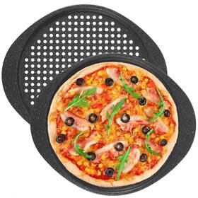 Walooza 659676235775 13 Inch Pizza Pan Set - 2 Pack Carbon Steel Perforated Trays With H