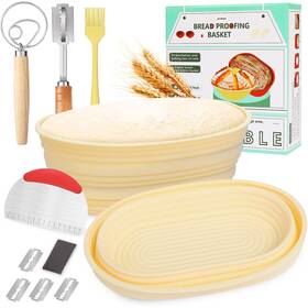 Bread01 Wanbaker Silicone Banneton Bread Proofing Basket 2 Set 10 Inch Thickened Oval For Baking