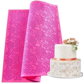Warmoor 727536503682 Silicone Cake Fondant Mat Rose Impression Lace Mold 16 X 12 Inches Pink