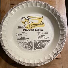 6296 Watkins Cheese Cake Recipe Pie Plate 1981 Vintage Ceramic Kitchen 80s Dish 11 Inch