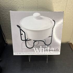 4387b White Elements 1.5 Qt. Covered Baking Dish With Warming Rack Nib