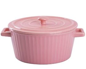Whjy Pink Ceramic Casserole Dish With Lid 1.2 Quart Pan