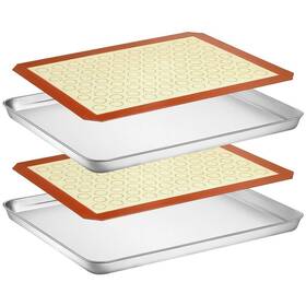 Wildone 718040146106 Baking Sheet With Silicone Mat Set Stainless Steel Cookie Pan B
