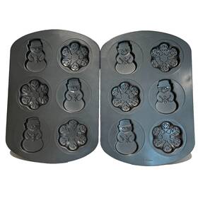 Wilton 070896065193 Set Of 2 6-cavity Non-stick Cookie Molds Pans Snowflake Snowman Holiday