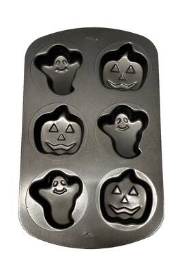 2105-8961 Wilton Mini Cake Halloween Ghost Pumpkin 6 Cavity Baking Pan Used