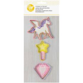 2308-0-0295 Wilton 3 Pc Unicorn Magic Wand And Diamond Cookie Cutter Set