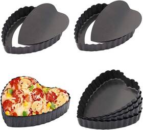 Xstronq 749889542644 Mini Tart Pan 6 Pcs 4-inch Heart-shaped Quiche Pans With A Removable Bottom Pi