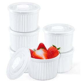 Y067 Yedio 8 Oz Ramekins With Lids Oven Safe Porcelain Creme Brulee Souffle Dishe