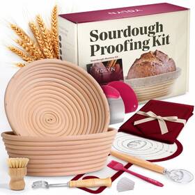 Yolyn 198715333176 - Banneton Bread Proofing Basket Set Complete Sourdough Starter Kit W