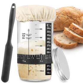 Hk01508-2 Zunmial Sourdough Starter Jar Kit With Date Marked Feeding Band Thermometer Cloth Cover
