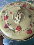 Sweet Yellow Vintage Cake Carrier Hand Painted Strawberries Decor Only. Fixed Price $8.99.