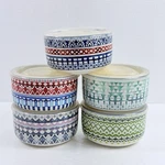 Signature Housewares Stoneware 5" Bowls W/ Vented Lids Geometric Set Of Euc. Fixed Price $32.99.